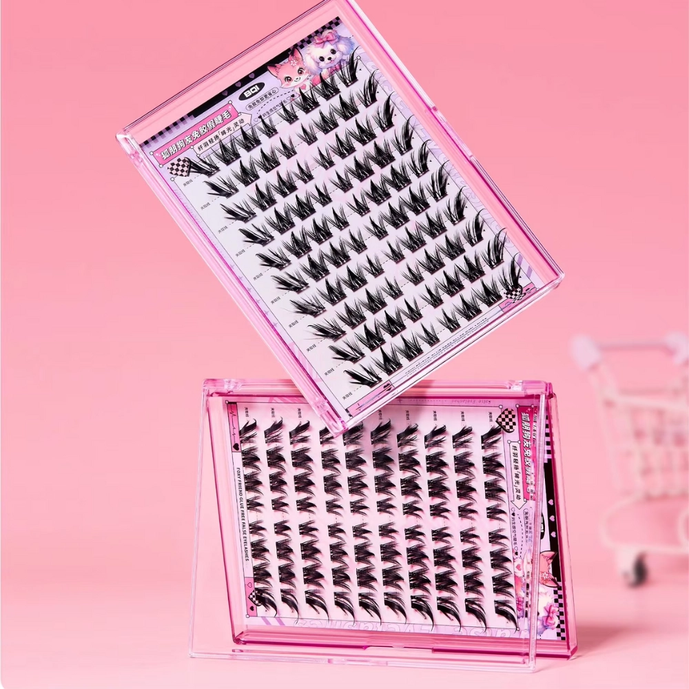 Thick Rabbit Winged Lashes Self Adhesive, 80 Cluster