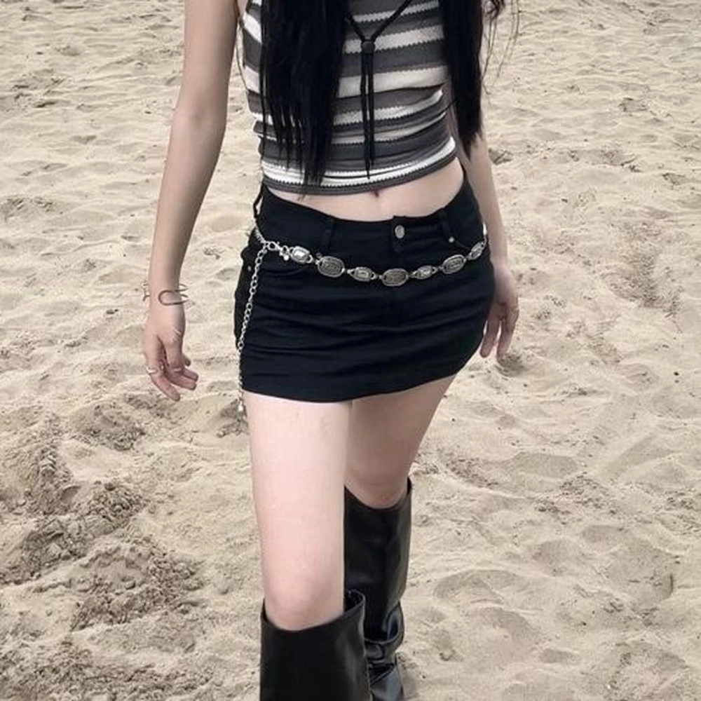 Rare 90s Vintage Silver Waist Chain Concho Belt Adjustable OS