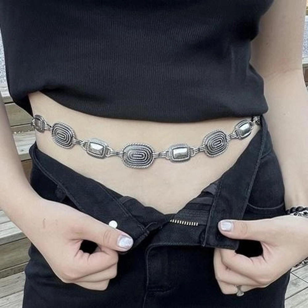 Rare 90s Vintage Silver Waist Chain Concho Belt Adjustable OS