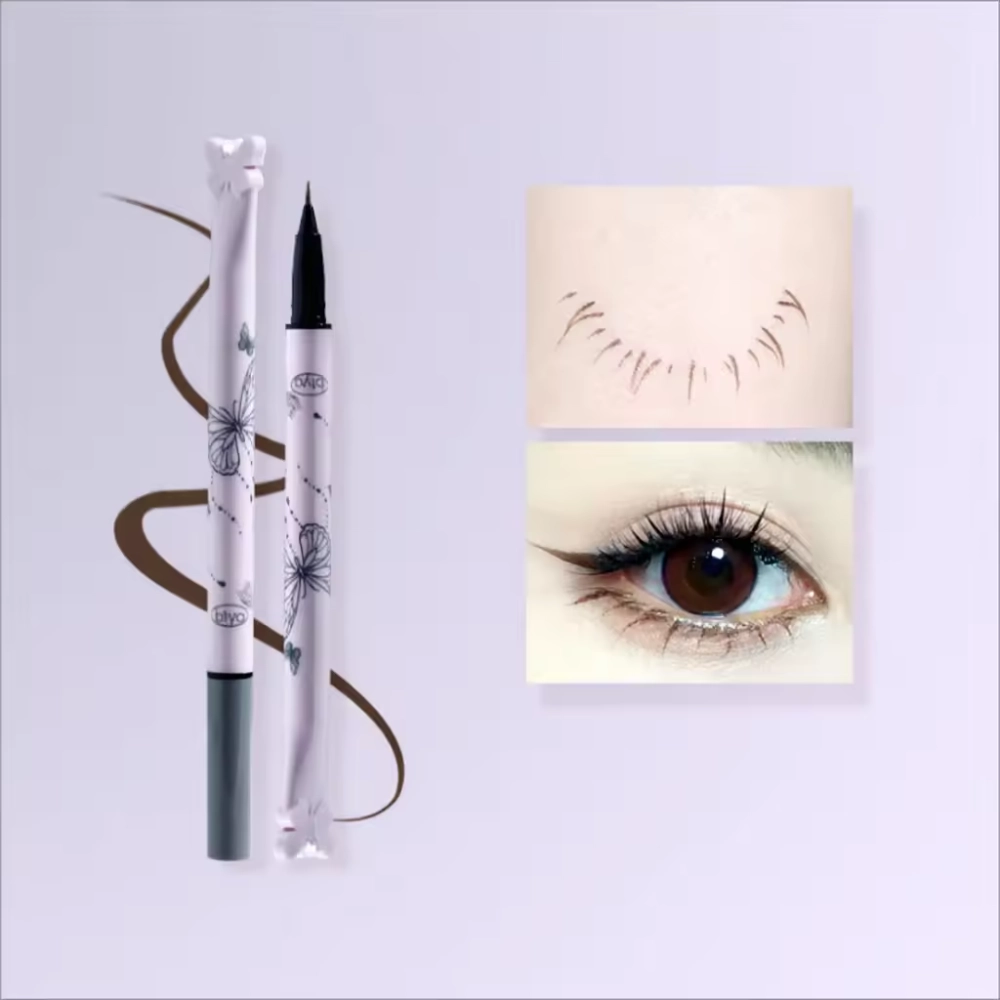 Biya Butterflies Eyelash Pencil Eyeliner Pen, Ultra-Fine Tip Smooth Liquid Eyeliner Brown #2