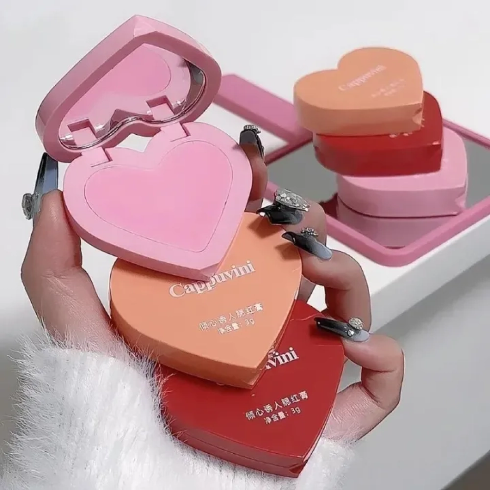Cappuvini Alluring Cream Blush, Soft Matte Air Cushion Blusher with Mirror