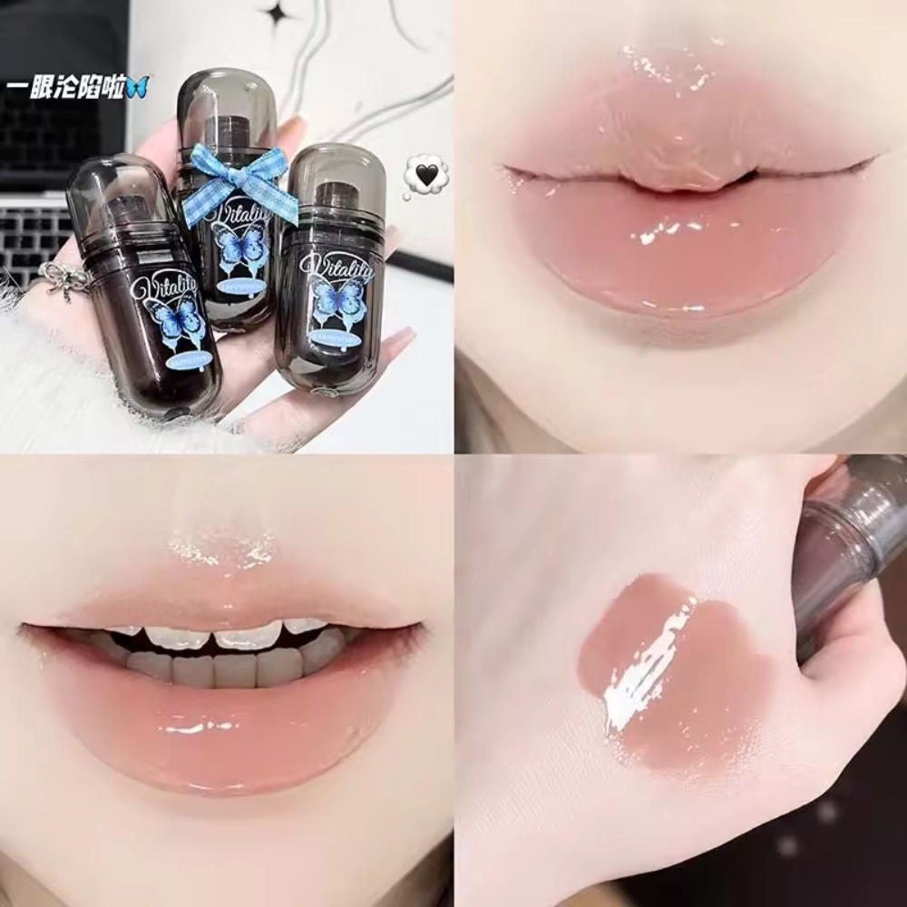 Cappuvini Blue Butterfly Mirror Lip Glaze, Glossy Glass Lip Gloss for Natural Makeup #01