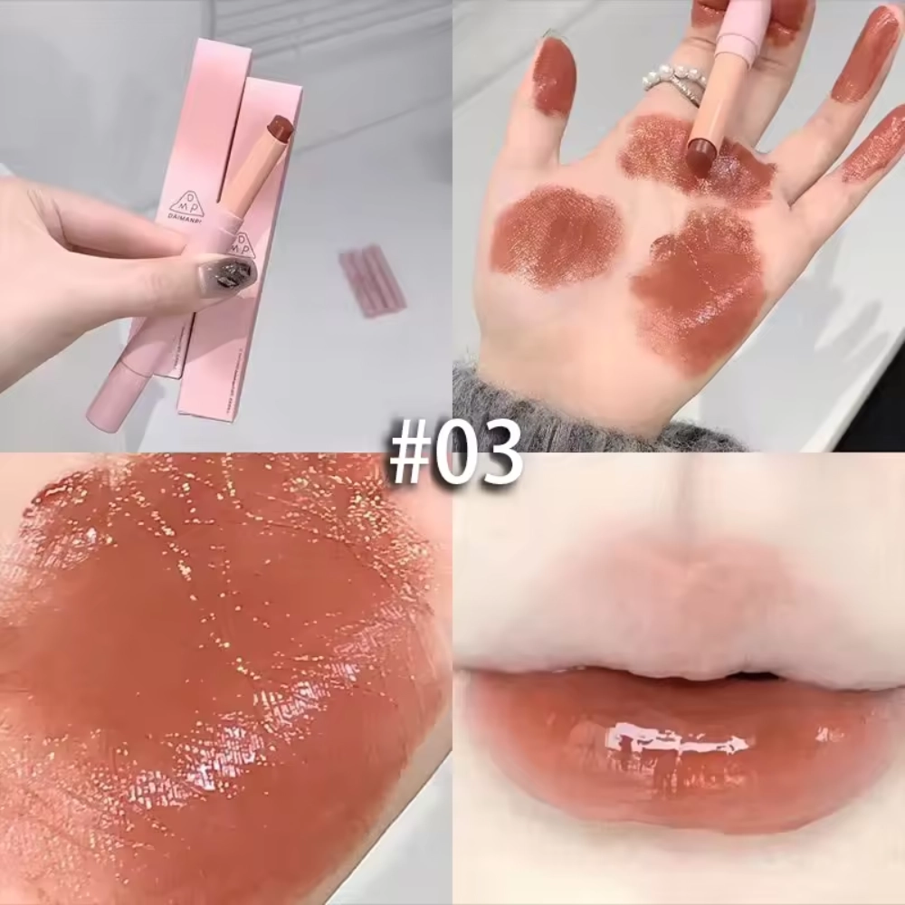 Daimanpu Fashion Glossy Lipstick, Vegan Waterproof Long Wearing Glossy Lipstick #03